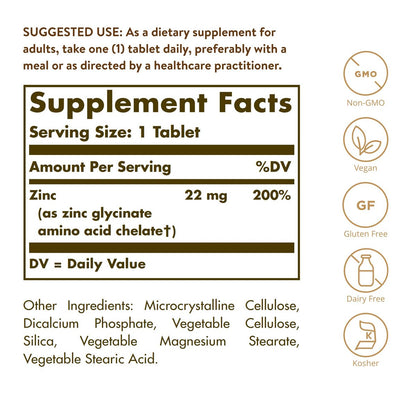Solgar Chelat-Zink, 250 Tabletten - Zink für gesunde Haut - Unterstützt Zellwachstum & DNA-Bildung - Antioxidative Wirkung - Unterstützt ein gesundes Immunsystem - Nicht GVO, Vegan - 250 Portionen