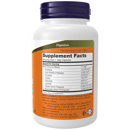 NOW Foods Pflanzliche Enzyme mit Laktase, Protease, Papain und Bromelain – 120 vegane Kapseln