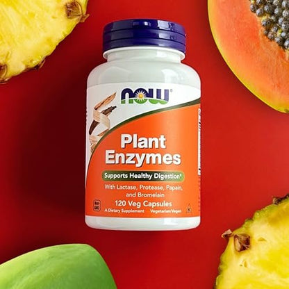 NOW Foods Pflanzliche Enzyme mit Laktase, Protease, Papain und Bromelain – 120 vegane Kapseln