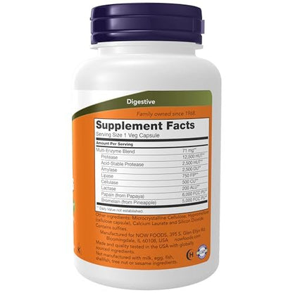 NOW Foods Pflanzliche Enzyme mit Laktase, Protease, Papain und Bromelain – 120 vegane Kapseln