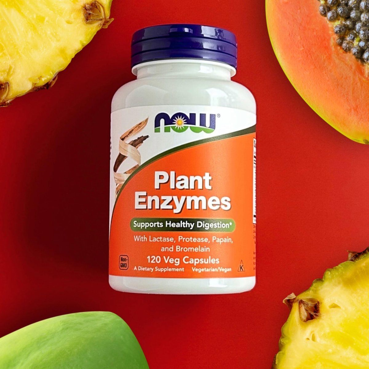 NOW Foods Pflanzliche Enzyme mit Laktase, Protease, Papain und Bromelain – 120 vegane Kapseln