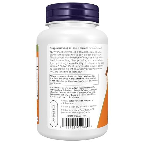 NOW Foods Pflanzliche Enzyme mit Laktase, Protease, Papain und Bromelain – 120 vegane Kapseln
