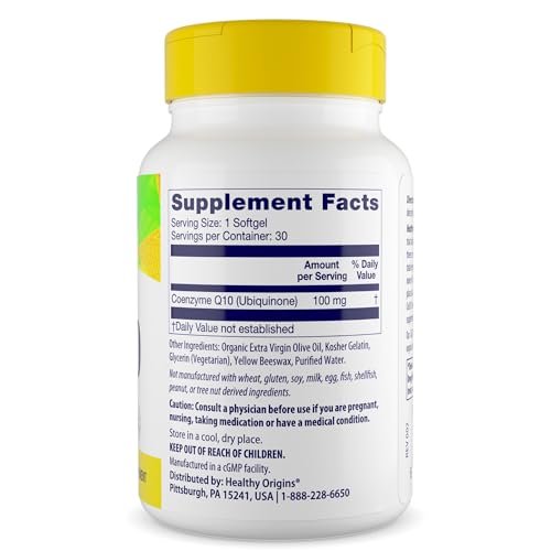 Healthy Origins CoQ10 100 mg, 30 Softgels – Natürliches Trans-Isomer Ubichinon, Hefefermentiert, Hohe Bioverfügbarkeit, Coenzym Q10 für Herzgesundheit & Zellenergie – Antioxidans Nahrungsergänzungsmittel