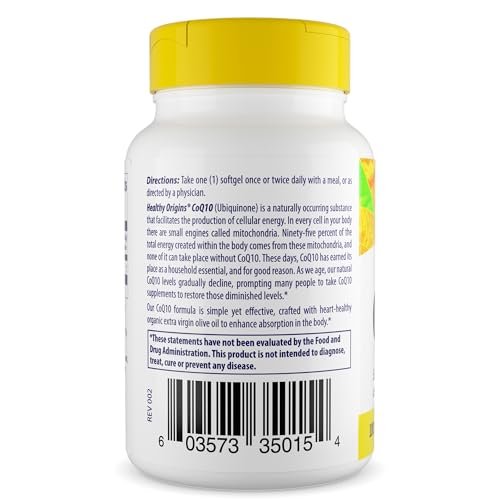Healthy Origins CoQ10 100 mg, 30 Softgels – Natürliches Trans-Isomer Ubichinon, Hefefermentiert, Hohe Bioverfügbarkeit, Coenzym Q10 für Herzgesundheit & Zellenergie – Antioxidans Nahrungsergänzungsmittel