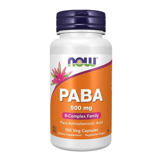 NOW Supplements, PABA (Para-Aminobenzoesäure) 500 mg, B-Komplex-Familie, 100 Kapseln