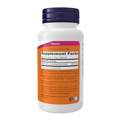 NOW Supplements, PABA (Para-Aminobenzoesäure) 500 mg, B-Komplex-Familie, 100 Kapseln