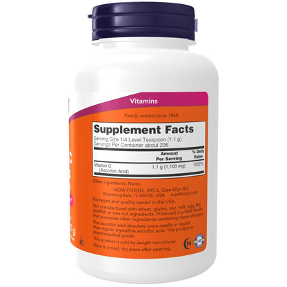NOW Foods Vitamin C Kristalle (Ascorbinsäure) Pulver, Antioxidativer Schutz*, 227 g