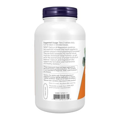 NOW Foods Calcium & Magnesium 2:1 Verhältnis, Hochdosiert, Unterstützt die Knochengesundheit*, 250 Tabletten