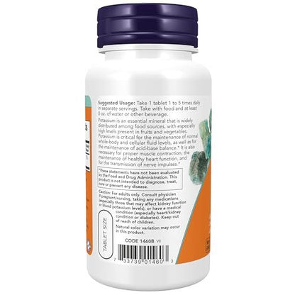 NOW Foods Kaliumgluconat 99 mg, Leichter zu Schlucken, Essentielles Mineral, 100 Tabletten
