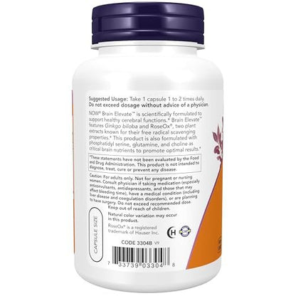 NOW Foods Brain Elevate™ mit Ginkgo Biloba, RoseOx® und Phosphatidylserin, 120 vegane Kapseln