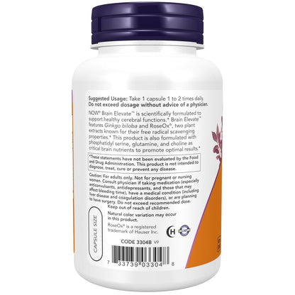 NOW Foods Brain Elevate™ mit Ginkgo Biloba, RoseOx® und Phosphatidylserin, 120 vegane Kapseln