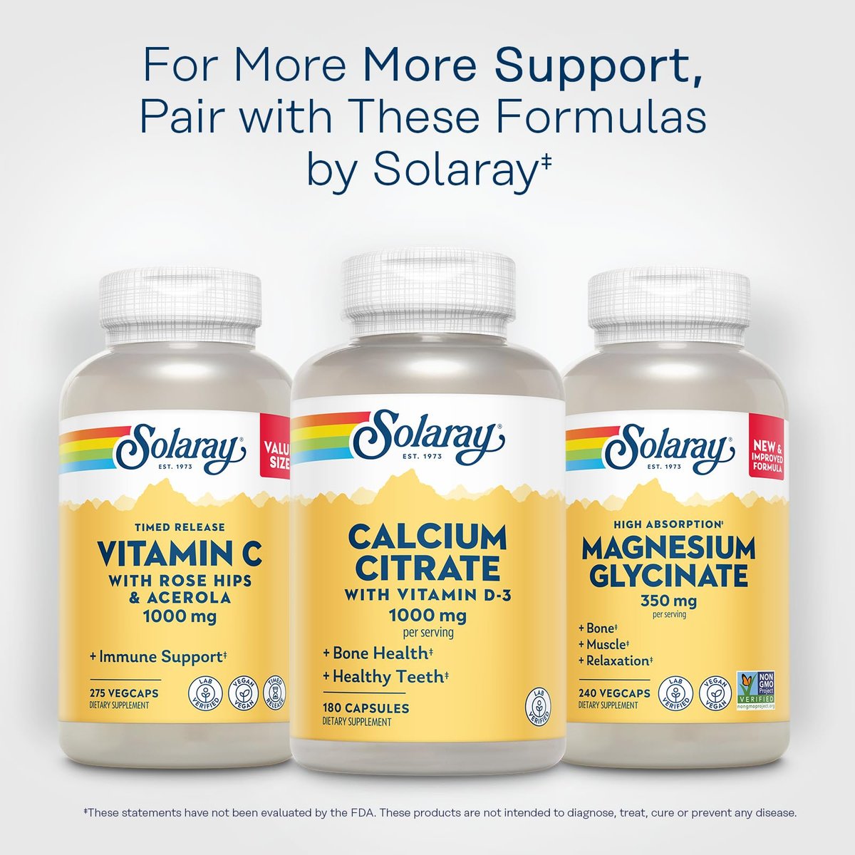 Solaray Calciumcitrat mit Vitamin D3 1000 mg – für Knochenstärke und gesunde Zähne – sanfte Verdauungsformel – laborgeprüft, 60-Tage-Garantie – 180 Kapseln
