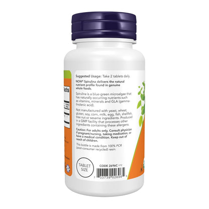 NOW Foods Bio Spirulina 500 mg – 100 Tabletten mit Vitaminen, Mineralien und GLA