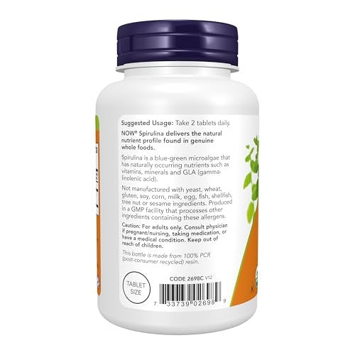 NOW Foods Bio Spirulina 500 mg – 200 Tabletten mit Vitaminen, Mineralien und GLA