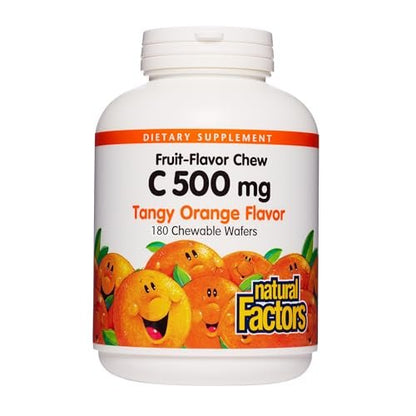 Natural Factors, Kinder Kautabletten Vitamin C 500 mg, Unterstützt Immunsystem, Knochen, Zähne und Zahnfleisch, Orangen-Geschmack, 180 Stück (1er-Pack)