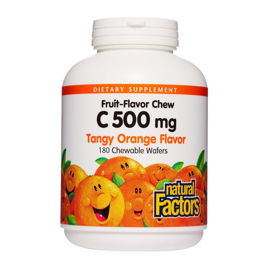 Natural Factors, Kinder Kautabletten Vitamin C 500 mg, Unterstützt Immunsystem, Knochen, Zähne und Zahnfleisch, Orangen-Geschmack, 180 Stück (1er-Pack)