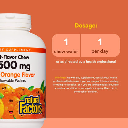 Natural Factors, Kinder Kautabletten Vitamin C 500 mg, Unterstützt Immunsystem, Knochen, Zähne und Zahnfleisch, Orangen-Geschmack, 180 Stück (1er-Pack)