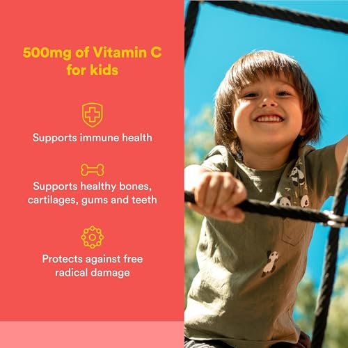 Natural Factors, Kinder Kaubare Vitamin C 500 mg, Unterstützt Immunsystem, Knochen, Zähne und Zahnfleisch, Pfirsich, Passionsfrucht und Mango, 180 Lutschtabletten