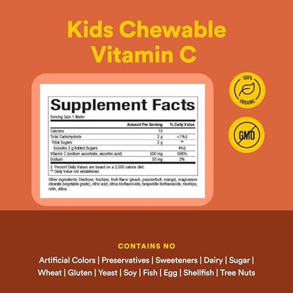 Natural Factors Kinder Kaubare Vitamin C 500 mg – Immunsystem, Knochen, Zähne & Zahnfleisch – Pfirsich, Passionsfrucht & Mango – 90 Waffeln