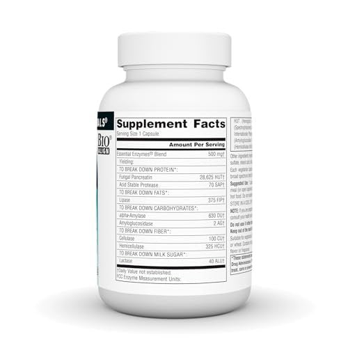 Source Naturals Essential Enzymes 500mg – Bio-Aligned Mehrfach-Enzym-Komplex für die Verdauung, gegen Blähungen und Verstopfung – 120 vegane Kapseln
