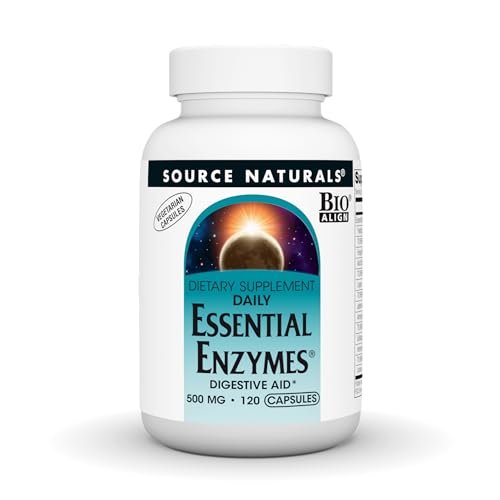 Source Naturals Essential Enzymes 500mg – Bio-Aligned Mehrfach-Enzym-Komplex für die Verdauung, gegen Blähungen und Verstopfung – 120 vegane Kapseln