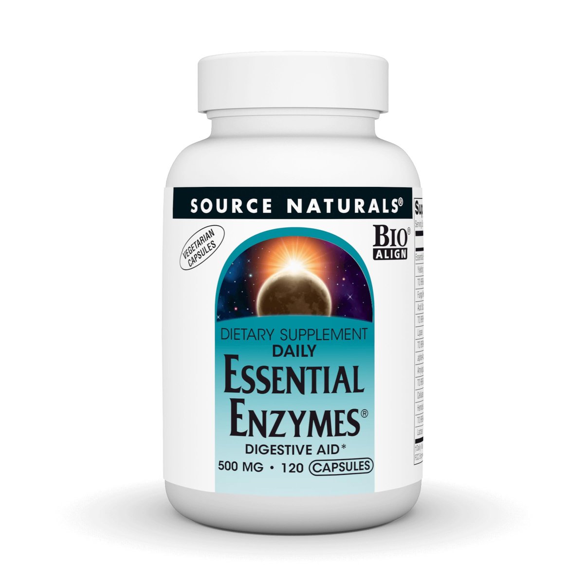 Source Naturals Essential Enzymes 500mg – Bio-Aligned Mehrfach-Enzym-Komplex für die Verdauung, gegen Blähungen und Verstopfung – 120 vegane Kapseln