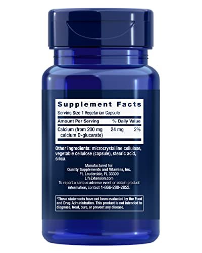 Life Extension Calcium D-Glucarate 200 mg – 60 Kapseln – Unterstützt die Entgiftung und hilft, unerwünschte Verbindungen auszuspülen – Glutenfrei, Nicht-GVO, Vegetarisch