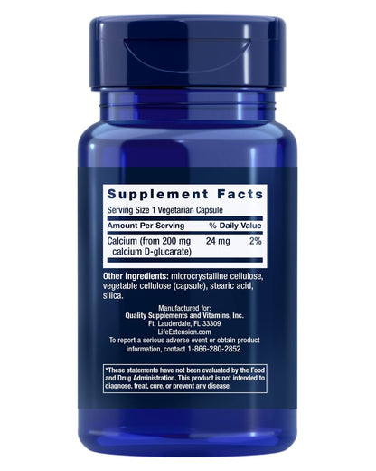 Life Extension Calcium D-Glucarate 200 mg – 60 Kapseln – Unterstützt die Entgiftung und hilft, unerwünschte Verbindungen auszuspülen – Glutenfrei, Nicht-GVO, Vegetarisch