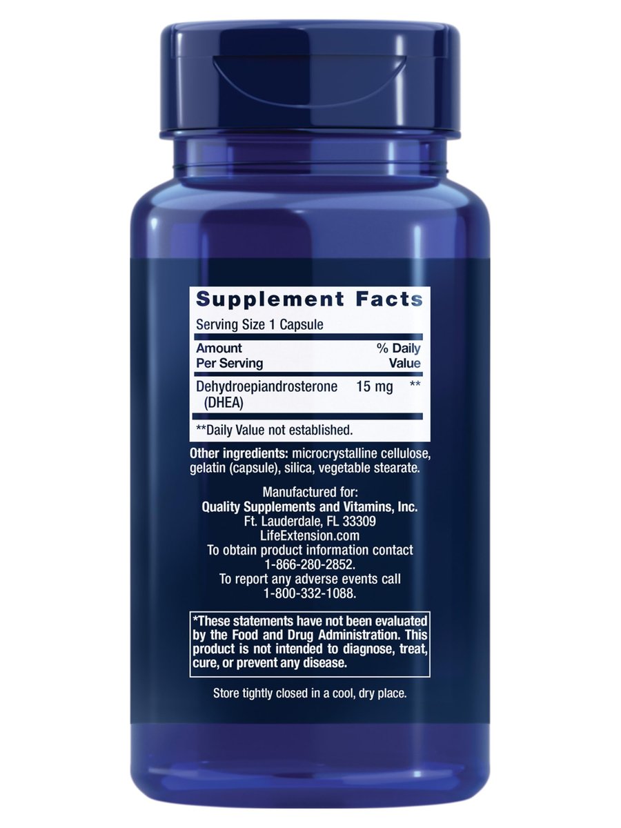 Life Extension DHEA 15 mg – Hormonhaushalt-Supplement zur Unterstützung von Gedächtnis, Muskelmasse, Knochendichte und gesundem Sexualtrieb – glutenfrei, nicht gentechnisch verändert – 100 Kapseln