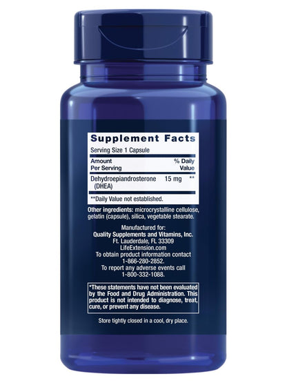 Life Extension DHEA 15 mg – Hormonhaushalt-Supplement zur Unterstützung von Gedächtnis, Muskelmasse, Knochendichte und gesundem Sexualtrieb – glutenfrei, nicht gentechnisch verändert – 100 Kapseln