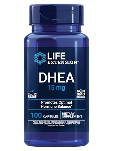 Life Extension DHEA 15 mg – Hormonhaushalt-Supplement zur Unterstützung von Gedächtnis, Muskelmasse, Knochendichte und gesundem Sexualtrieb – glutenfrei, nicht gentechnisch verändert – 100 Kapseln