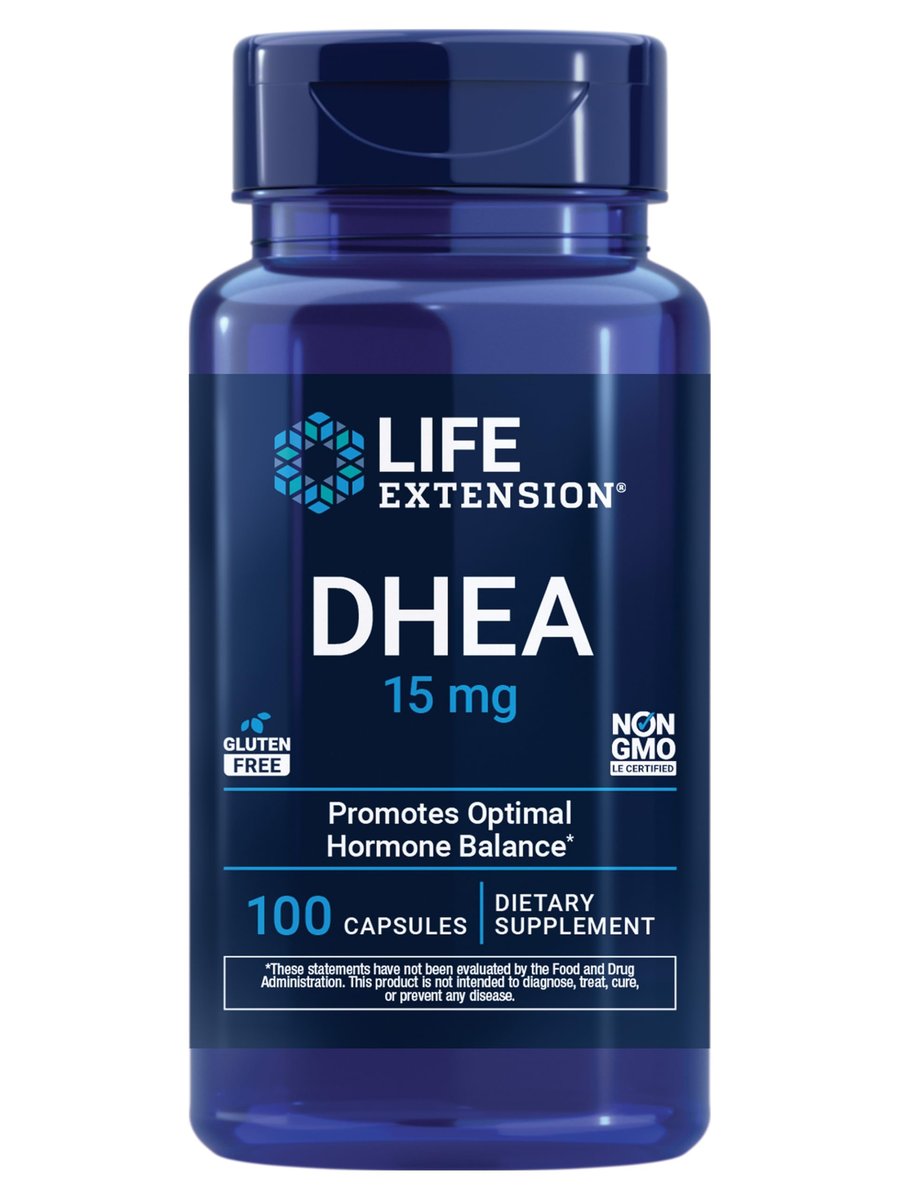 Life Extension DHEA 15 mg – Hormonhaushalt-Supplement zur Unterstützung von Gedächtnis, Muskelmasse, Knochendichte und gesundem Sexualtrieb – glutenfrei, nicht gentechnisch verändert – 100 Kapseln