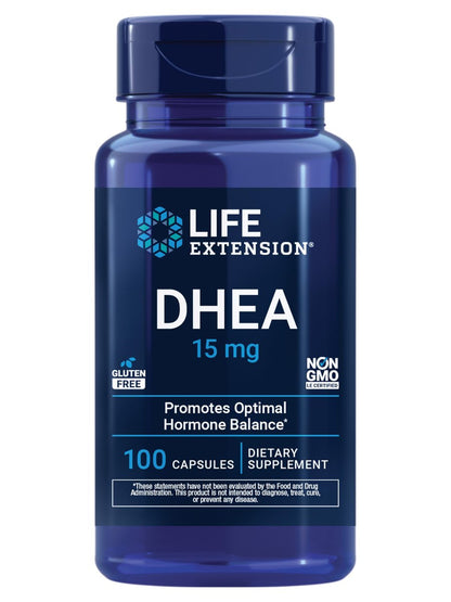 Life Extension DHEA 15 mg – Hormonhaushalt-Supplement zur Unterstützung von Gedächtnis, Muskelmasse, Knochendichte und gesundem Sexualtrieb – glutenfrei, nicht gentechnisch verändert – 100 Kapseln