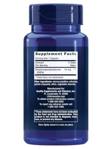 Life Extension DHEA 15 mg – Hormonhaushalt-Supplement zur Unterstützung von Gedächtnis, Muskelmasse, Knochendichte und gesundem Sexualtrieb – glutenfrei, nicht gentechnisch verändert – 100 Kapseln