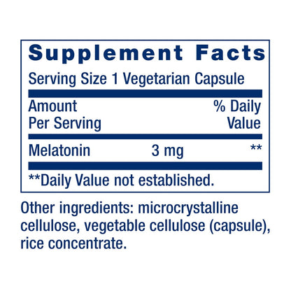 Life Extension Melatonin 3 mg – 60 Kapseln für optimalen Schlaf und gesunden circadianen Rhythmus, glutenfrei, nicht-GVO, vegetarisch