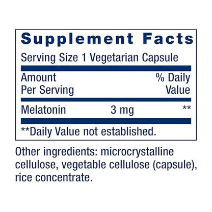 Life Extension Melatonin 3 mg – 60 Kapseln für optimalen Schlaf und gesunden circadianen Rhythmus, glutenfrei, nicht-GVO, vegetarisch