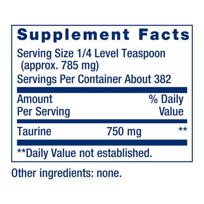 Life Extension Taurin Pulver – Unterstützt Herz-Kreislauf-Gesundheit, Gehirnfunktion, gesundes Altern und Muskelregeneration – Glutenfrei, Nicht-GVO, Vegetarisch – 300 Gramm