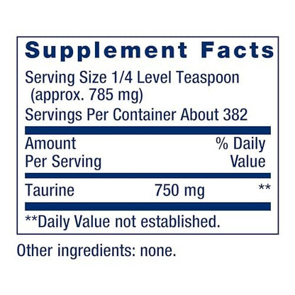 Life Extension Taurin Pulver – Unterstützt Herz-Kreislauf-Gesundheit, Gehirnfunktion, gesundes Altern und Muskelregeneration – Glutenfrei, Nicht-GVO, Vegetarisch – 300 Gramm