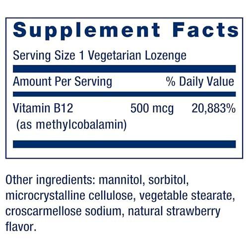 Life Extension Vitamin B12 Methylcobalamin 500mcg – Zuckerfreie Lutschtabletten für Energie & Gehirngesundheit – 100 Stück