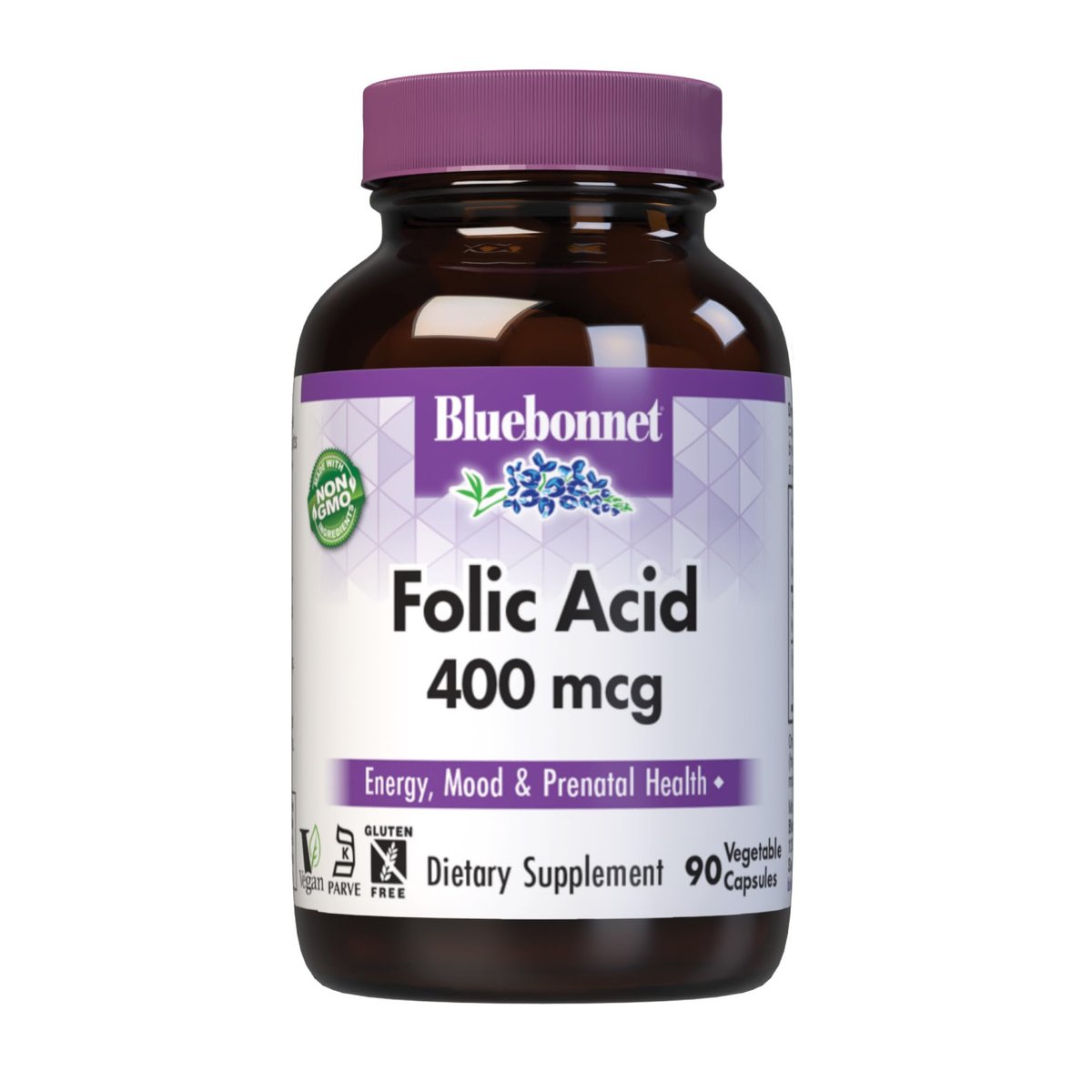 Bluebonnet Nutrition Folsäure 400 mcg – Schwangerschaftsvorsorge & postnatal, Non-GMO, vegan, koscher, glutenfrei, sojafrei, milchfrei, 90 Kapseln