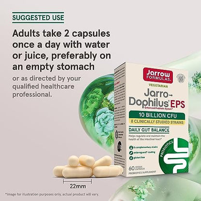 Jarrow Formulas Jarro Dophilus Probiotika 10 Milliarden KBE - Probiotikum für die Verdauungsgesundheit & Darmgesundheit für Frauen und Männer, 60 vegane Kapseln, bis zu 30 Tage, haltbar ohne Kühlung