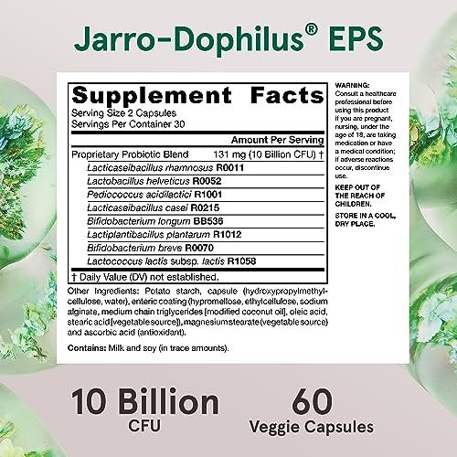 Jarrow Formulas Jarro Dophilus Probiotika 10 Milliarden KBE - Probiotikum für die Verdauungsgesundheit & Darmgesundheit für Frauen und Männer, 60 vegane Kapseln, bis zu 30 Tage, haltbar ohne Kühlung