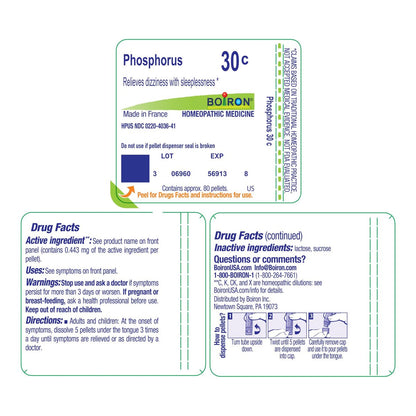 Boiron Phosphorus 30C Homöopathisches Mittel gegen Schwindel – 80 Kügelchen
