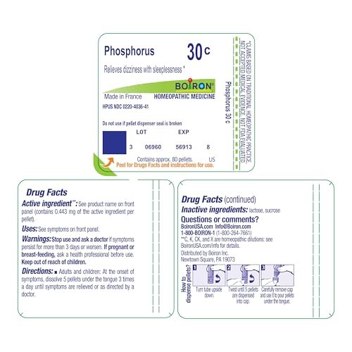 Boiron Phosphorus 30C Homöopathisches Mittel gegen Schwindel – 80 Kügelchen