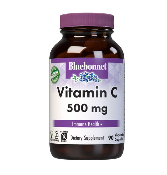 Bluebonnet Nutrition Vitamin C 500 mg Kapseln – Ascorbinsäure für Immunsystem & Hautgesundheit – Vegan, Vegetarisch, Non-GMO, Glutenfrei, Sojafrei, Milchfrei, Koscher – 90 Kapseln