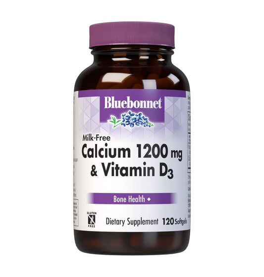 Bluebonnet Nutrition Milchfreies Calcium 1.200 mg plus Vitamin D3 400 IE – Hochdosiert, maximale Absorption für starke Knochen & Immununterstützung, glutenfrei, laktosefrei, 120 Softgels