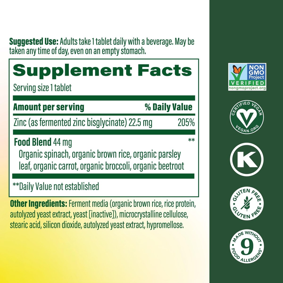 MegaFood Zink-Ergänzung – Veganes Immunsystem-Support mit 22,5 mg hochwirksamem fermentiertem Zink – aus echtem Essen – glutenfrei, koscher – 60 Tabletten, 60 Portionen