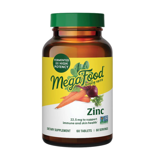 MegaFood Zink-Ergänzung – Veganes Immunsystem-Support mit 22,5 mg hochwirksamem fermentiertem Zink – aus echtem Essen – glutenfrei, koscher – 60 Tabletten, 60 Portionen