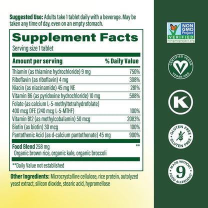 MegaFood Ausgewogener B-Komplex - B-Vitamin Nahrungsergänzung mit 8 B-Vitaminen, inklusive Vitamin B6, Vitamin B12, Folsäure, Biotin & mehr, unterstützt die zelluläre Energieproduktion, vegan, glutenfrei - 30 Tabletten
