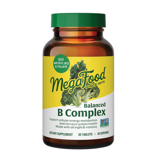 MegaFood Ausgewogener B-Komplex - B-Vitamin Nahrungsergänzung mit 8 B-Vitaminen, inklusive Vitamin B6, Vitamin B12, Folsäure, Biotin & mehr, unterstützt die zelluläre Energieproduktion, vegan, glutenfrei - 30 Tabletten